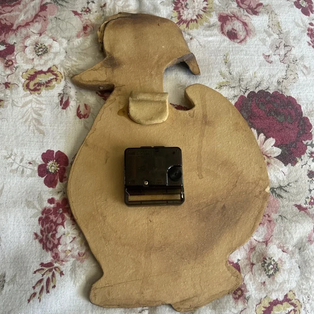 Vtg Handmade Ceramic Goose Wall Clock Cottage Country Grandma Quirky Geese
